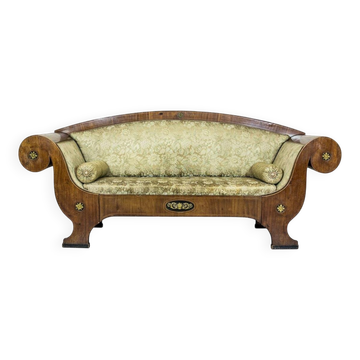 Large Antique Biedermeier Sofa in Green with Brass Details, 1860