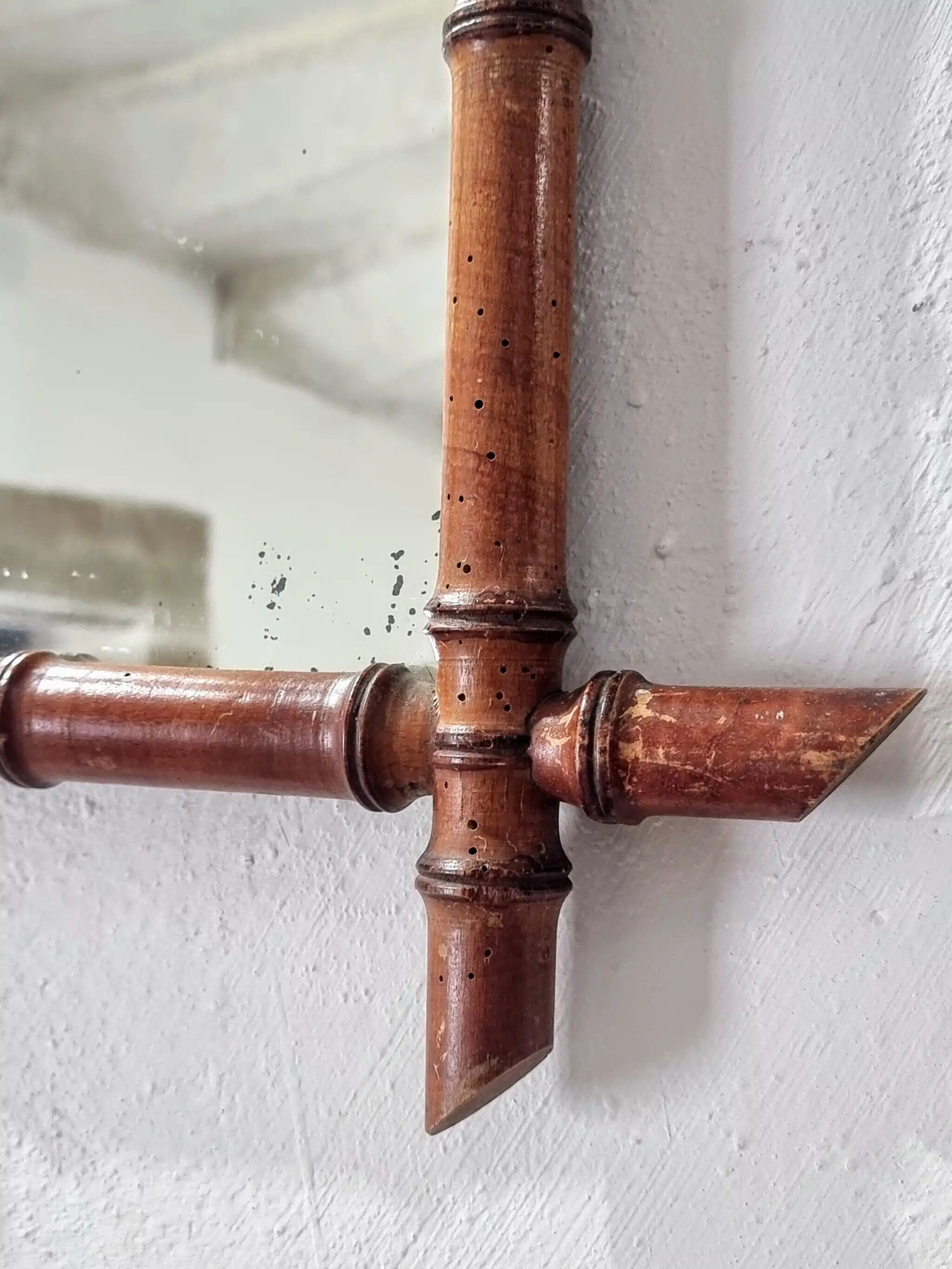 Antique Faux Bamboo Mirror - French Wall Mirror with Chain, 38×44 cm