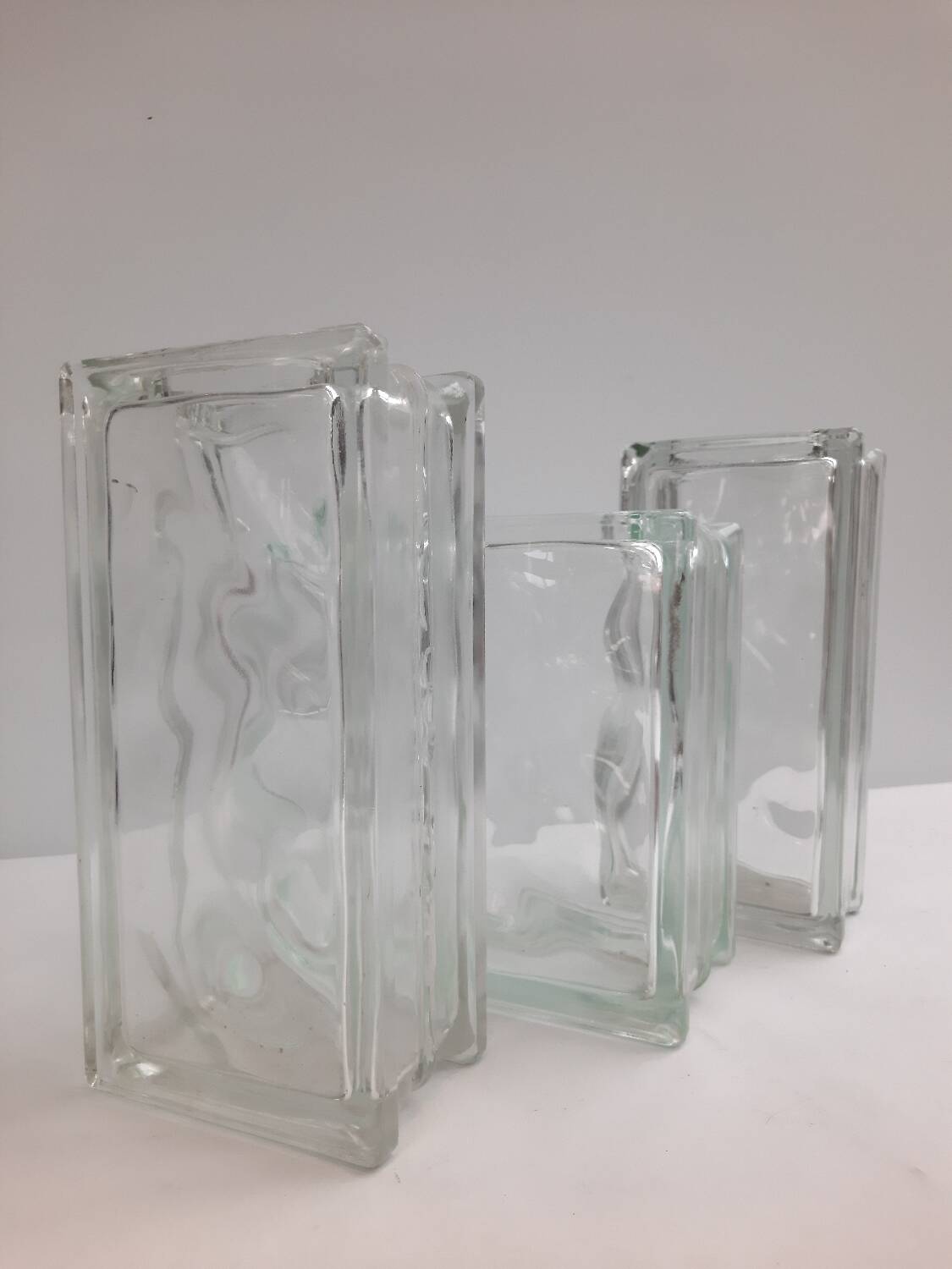 3 vintage glass brick vases