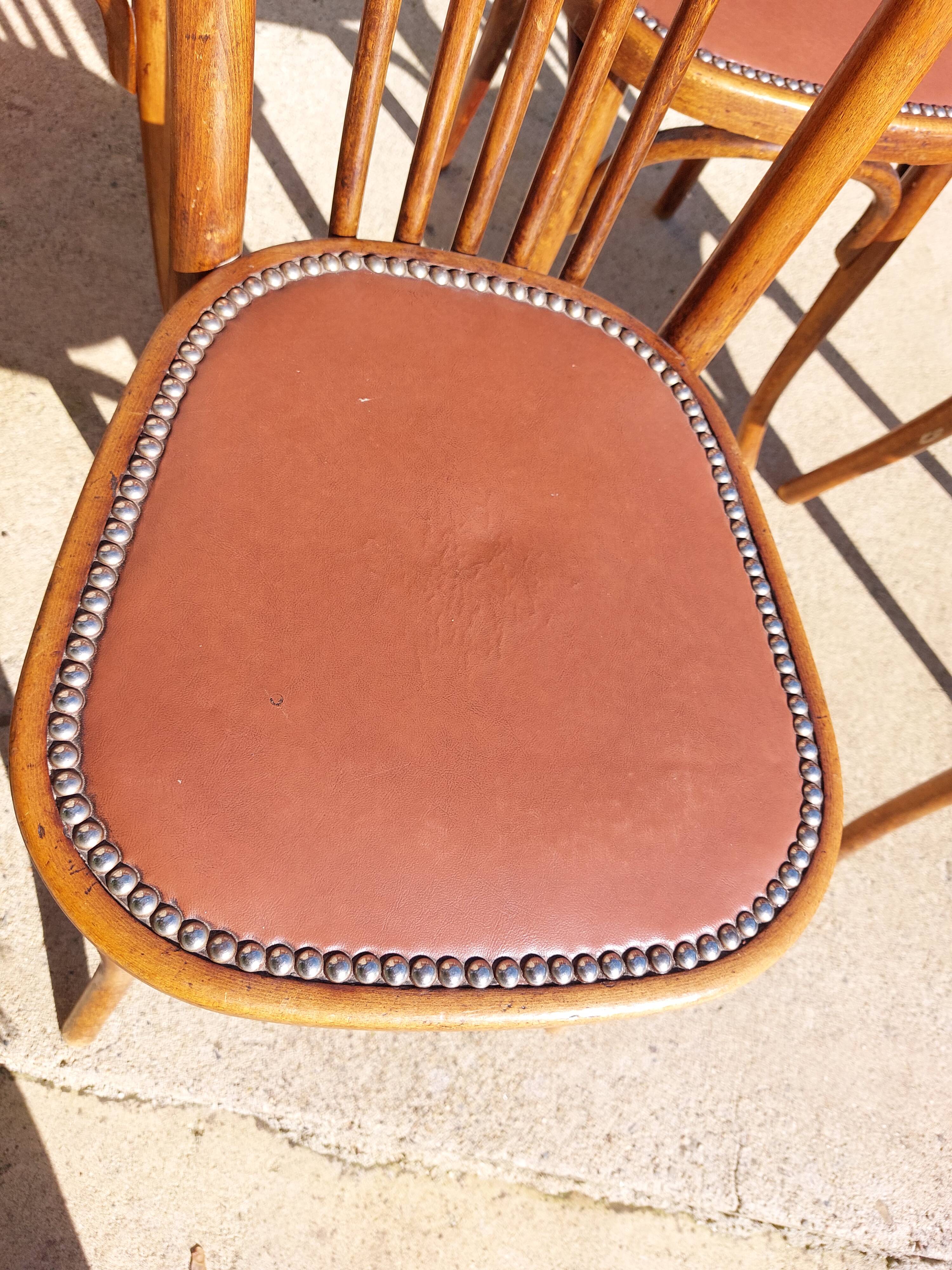 6 chaises Baumann en bois et simili cuir