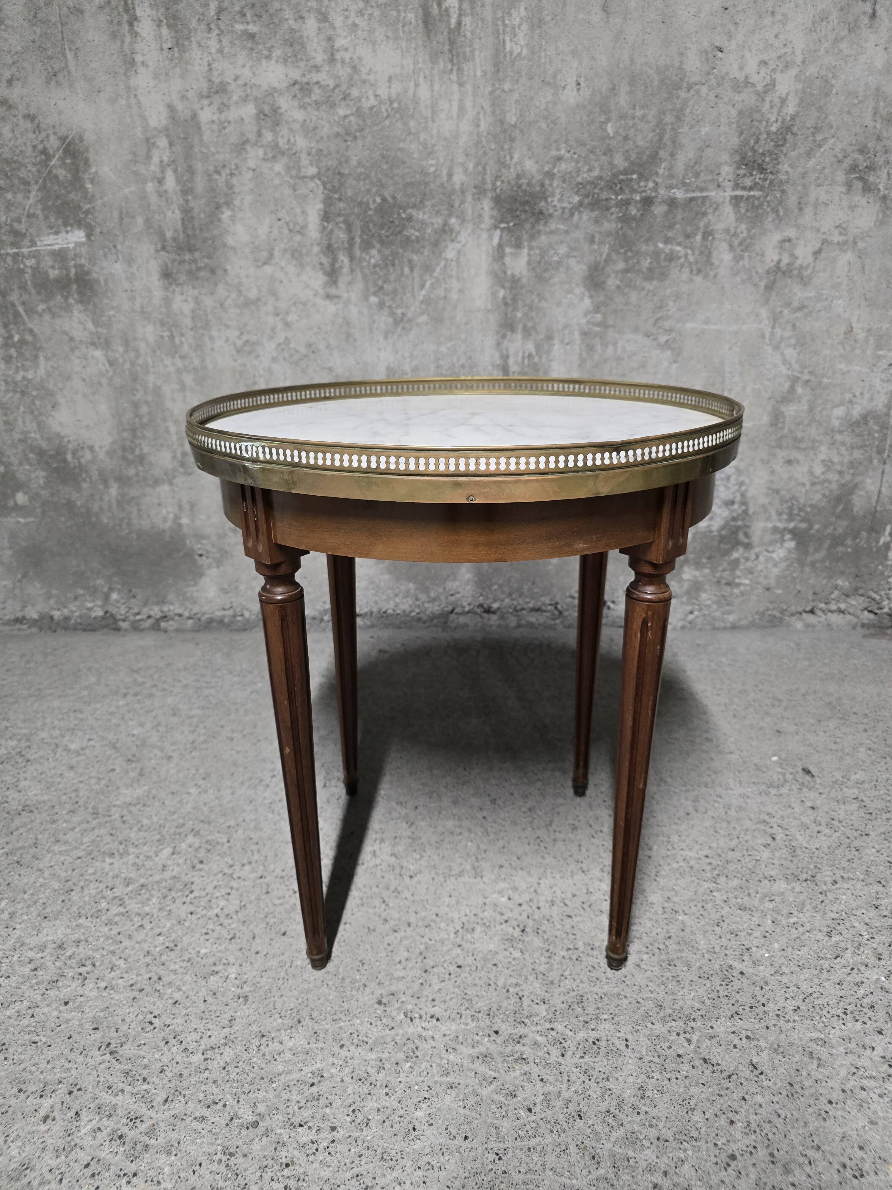 Louis XVI style bouillotte table, marble top.