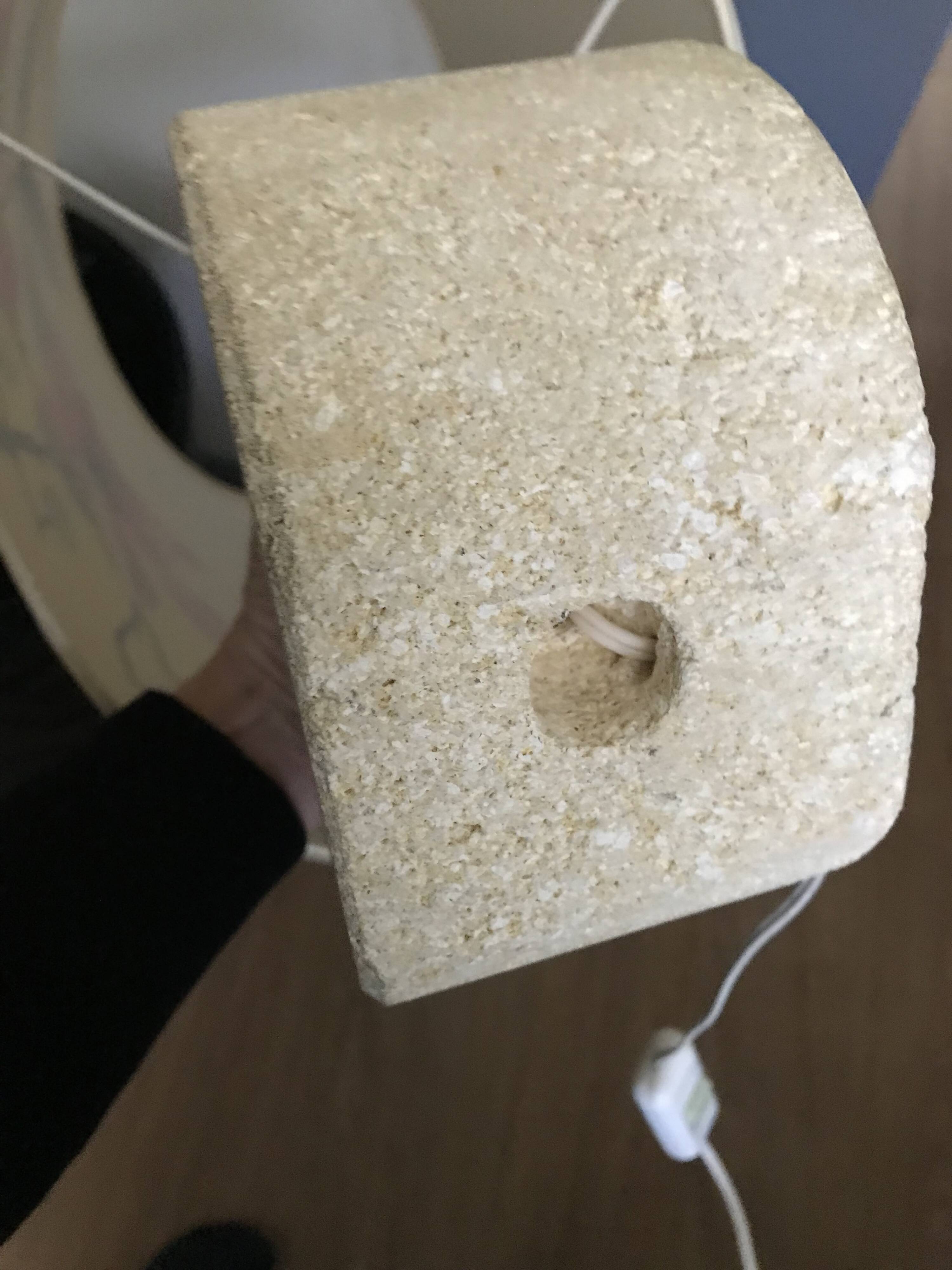 Vintage 70s-80s Lamp - Sculpted Stone Base & Painted Silk Shade