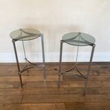 Work from the 70s, pair of chrome metal and glass sofa ends