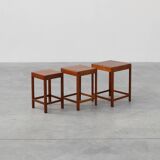Set of 3 oak wood stacking tables in Art Deco style, France ca. 1925