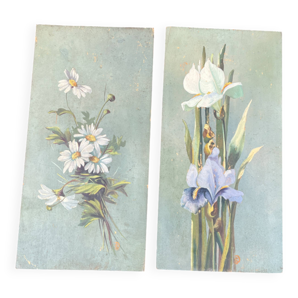 Paire de tableaux ancien– Bouquet de fleurs Nature Morte