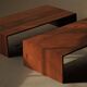 Pair of nesting coffee tables in solid wood, around 1980.