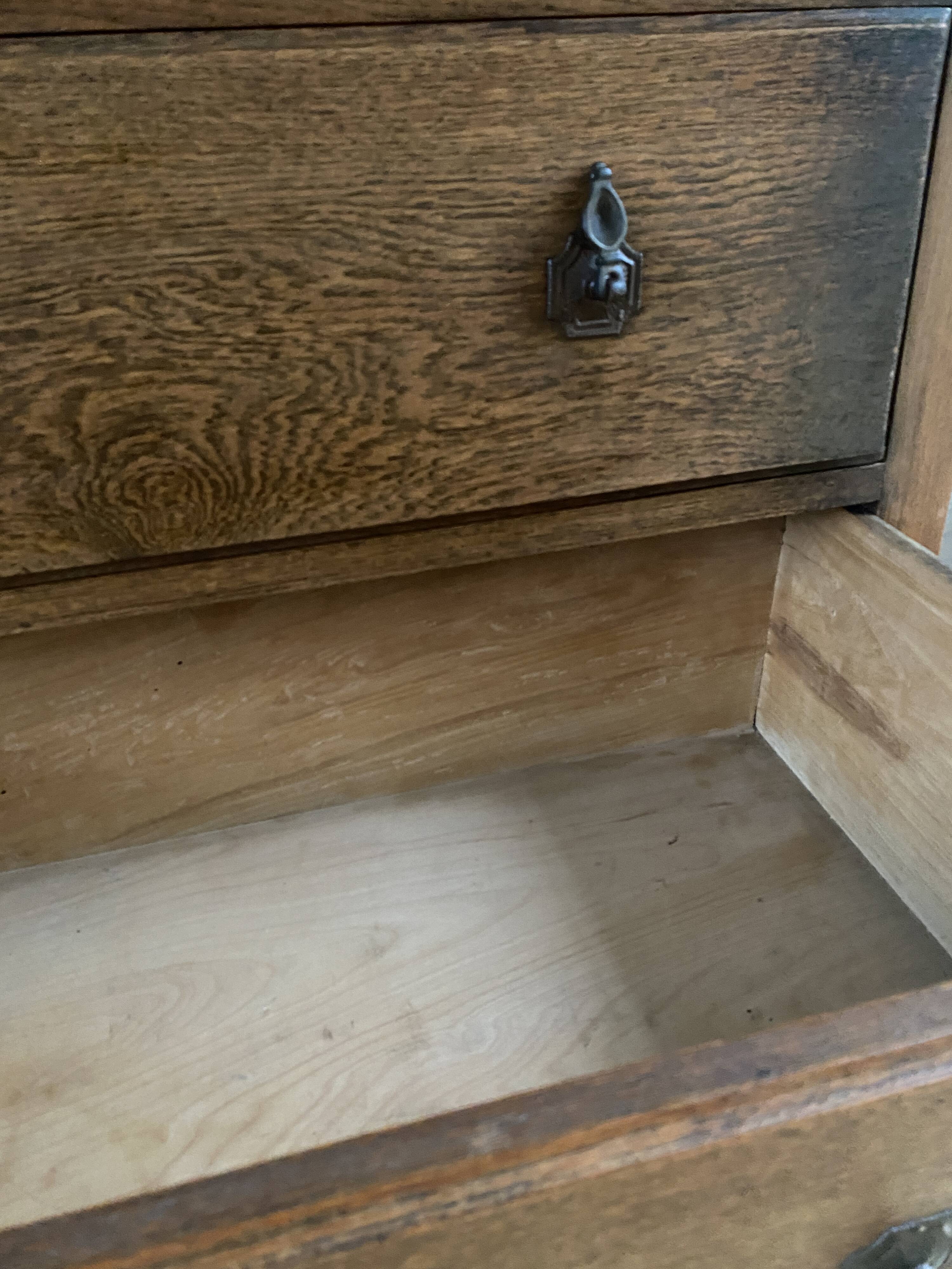 Vintage wooden chest of drawers with three drawers and brown marble top