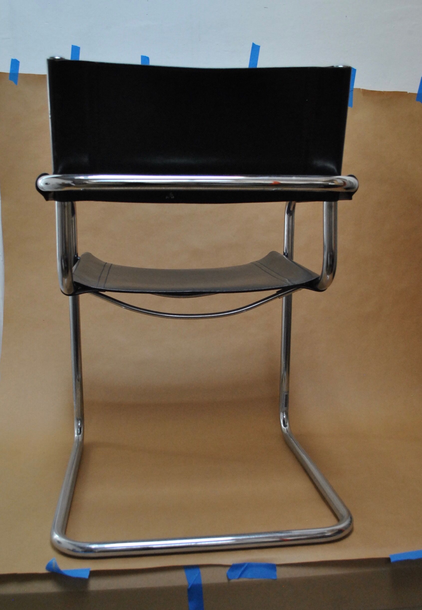 chair design vintage tubes chrome leather black