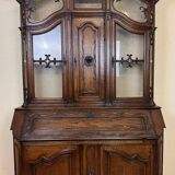 Monumental scriban buffet with clock from the 17th century, Liége region, in carved oak