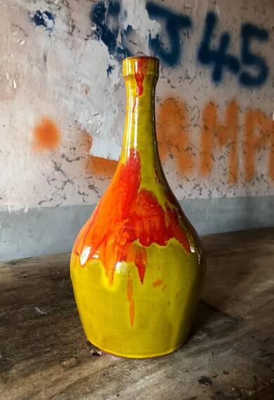 Vintage vase, glazed enameled terracotta vase, decorative vase, decoration