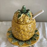Jam pot, pineapple sugar bowl in slip