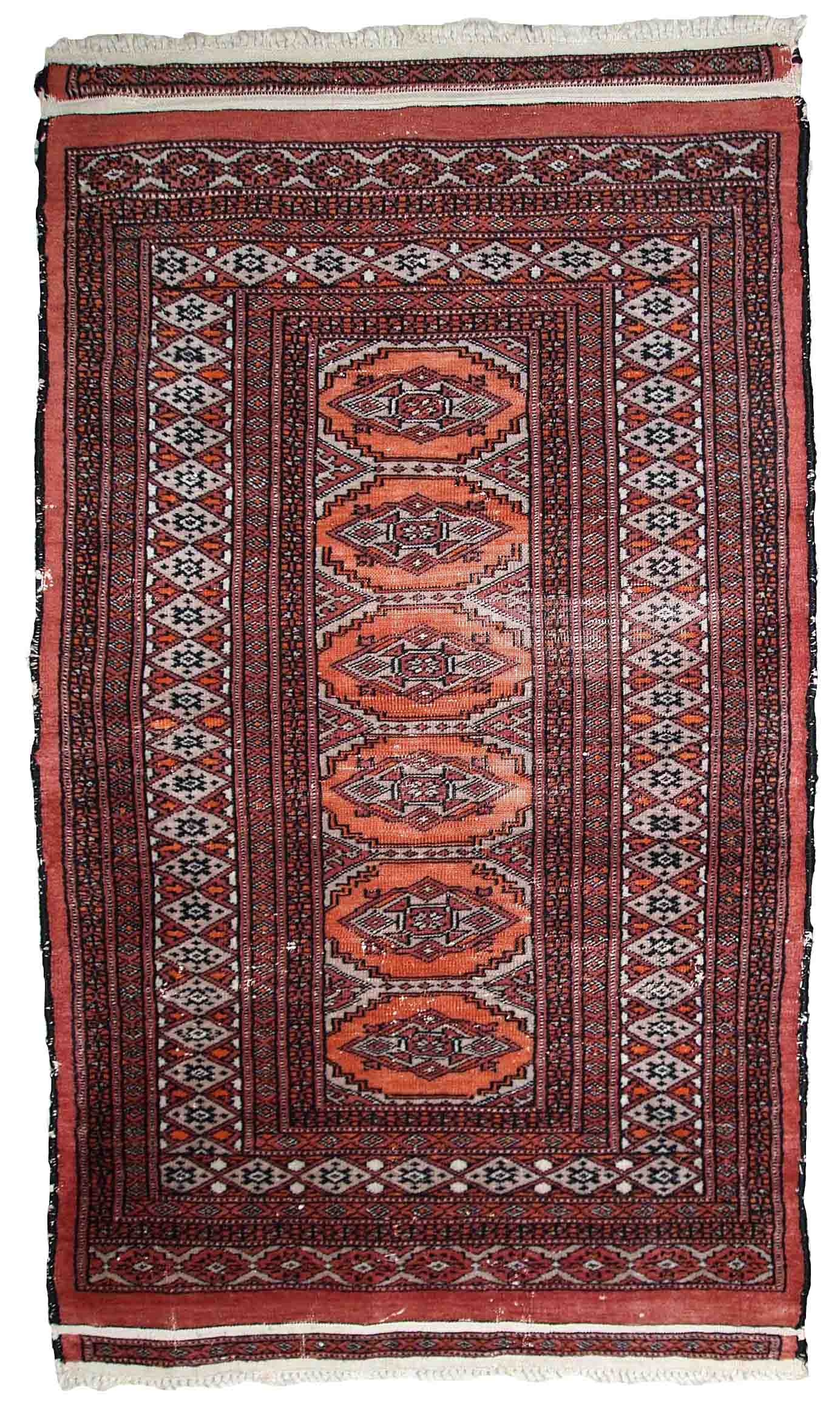 Vintage carpet Uzbek Bukhara handmade 75cm x 132cm 1960s, 1C807
