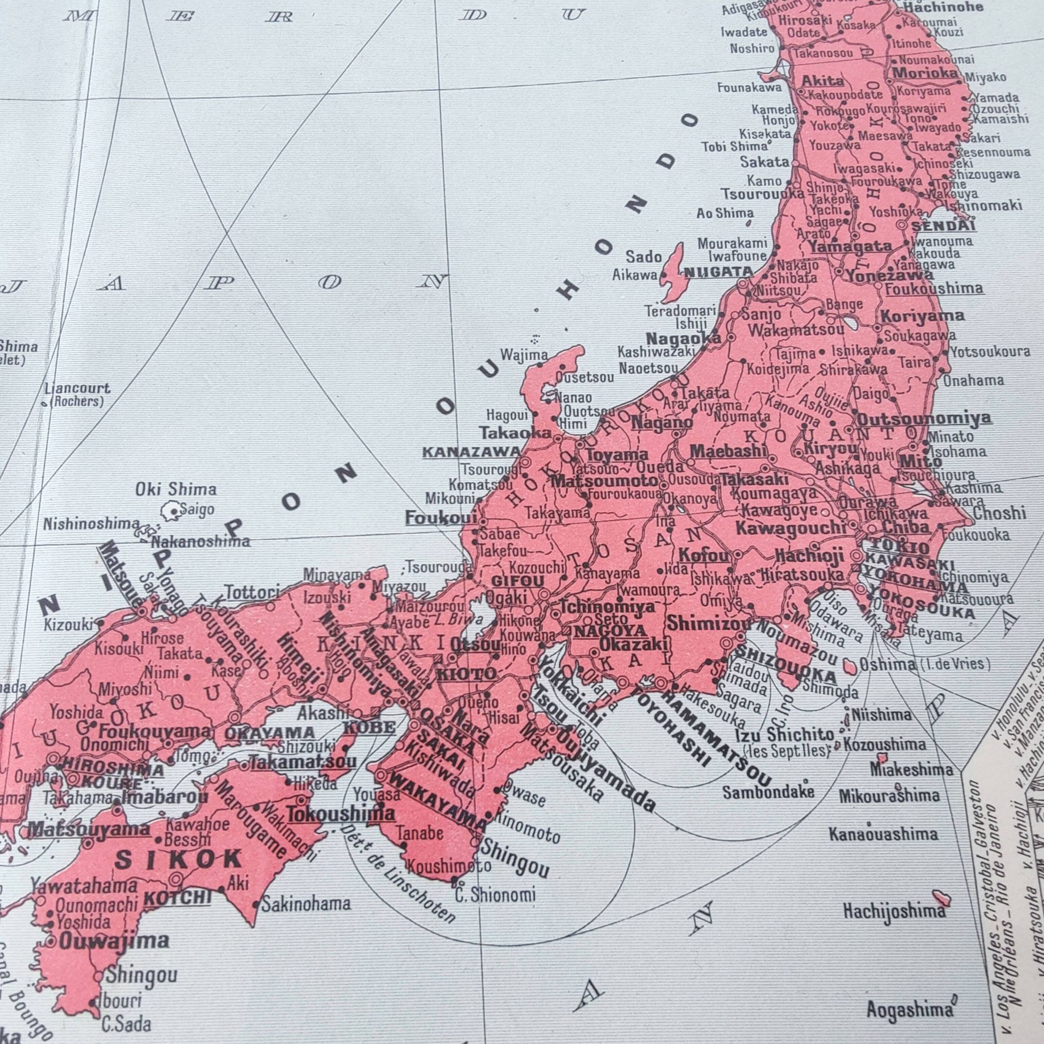 Vintage map of Japan and Korea 43x43cm from 1950.
