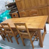 LOT Solid Oak Country Table and 6 Straw Seated Chairs