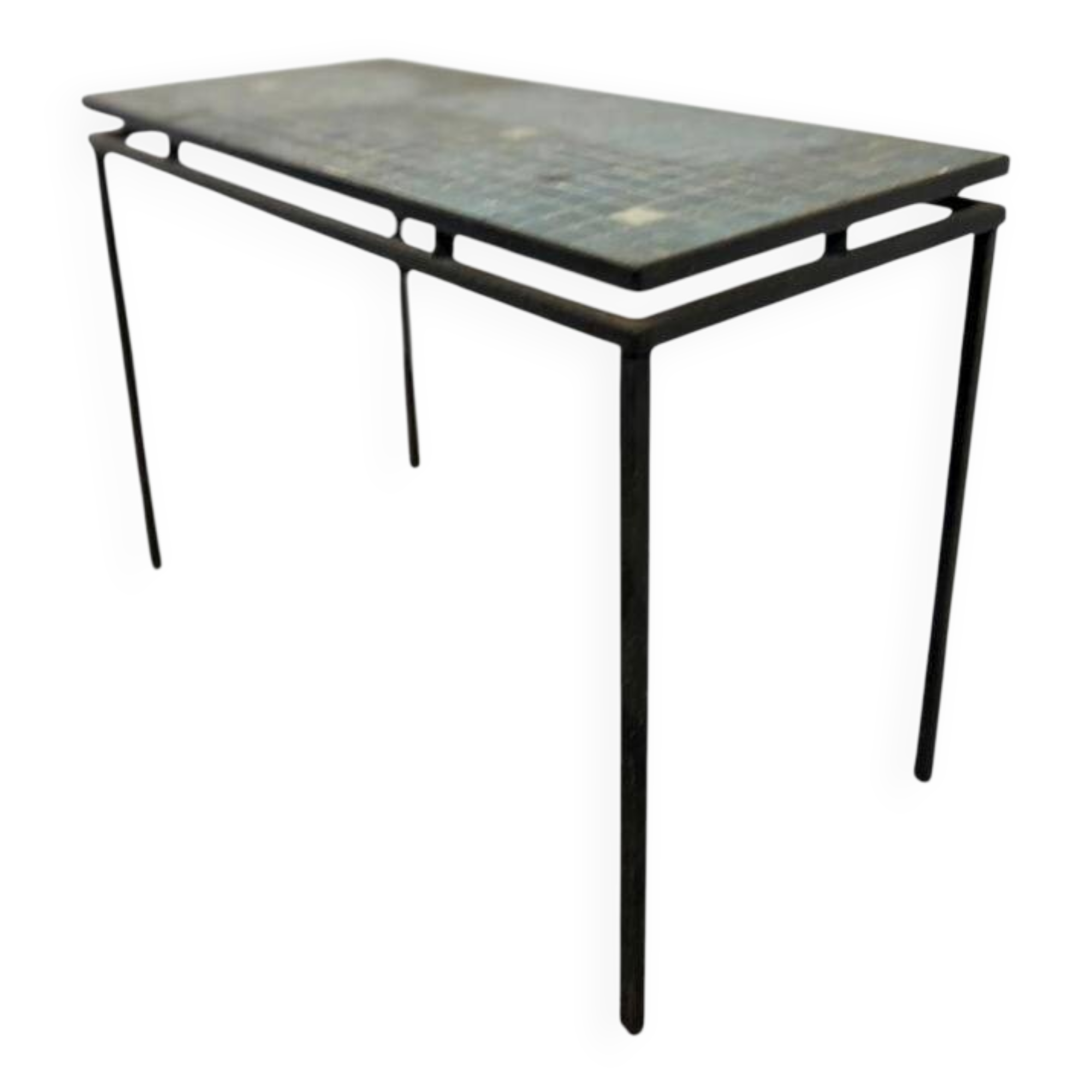 Table basse vintage en mosaïque bleue / table à plantes