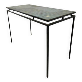 Table basse vintage en mosaïque bleue / table à plantes