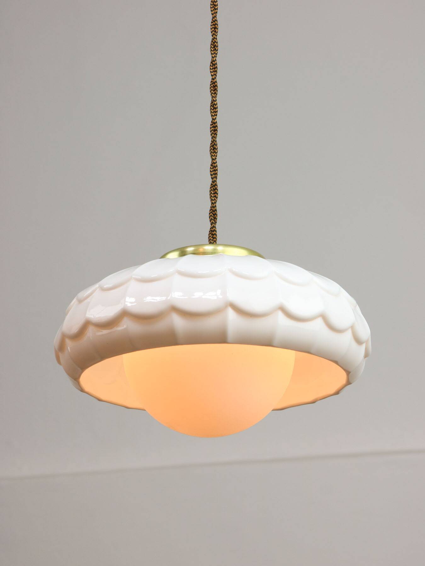 Mid-Century Italian Ceramic & Brass Pendant Lamps, Set of 2
