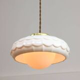 Mid-Century Italian Ceramic & Brass Pendant Lamps, Set of 2