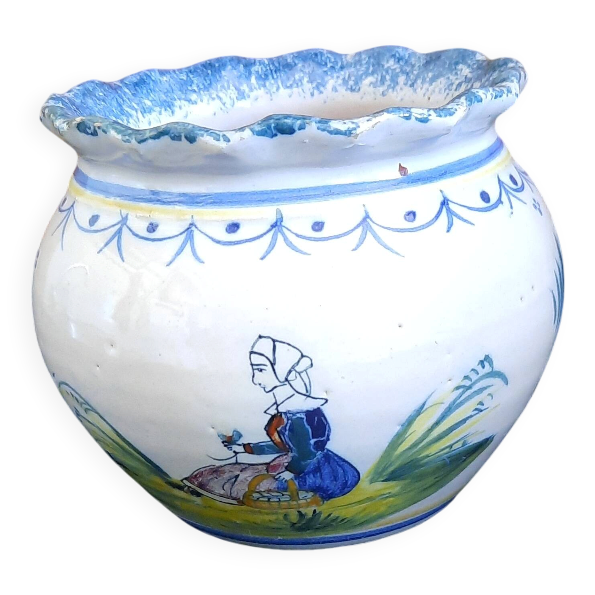 Small round vase HR Quimper - Breton and floral decoration - 10 x 11 cm