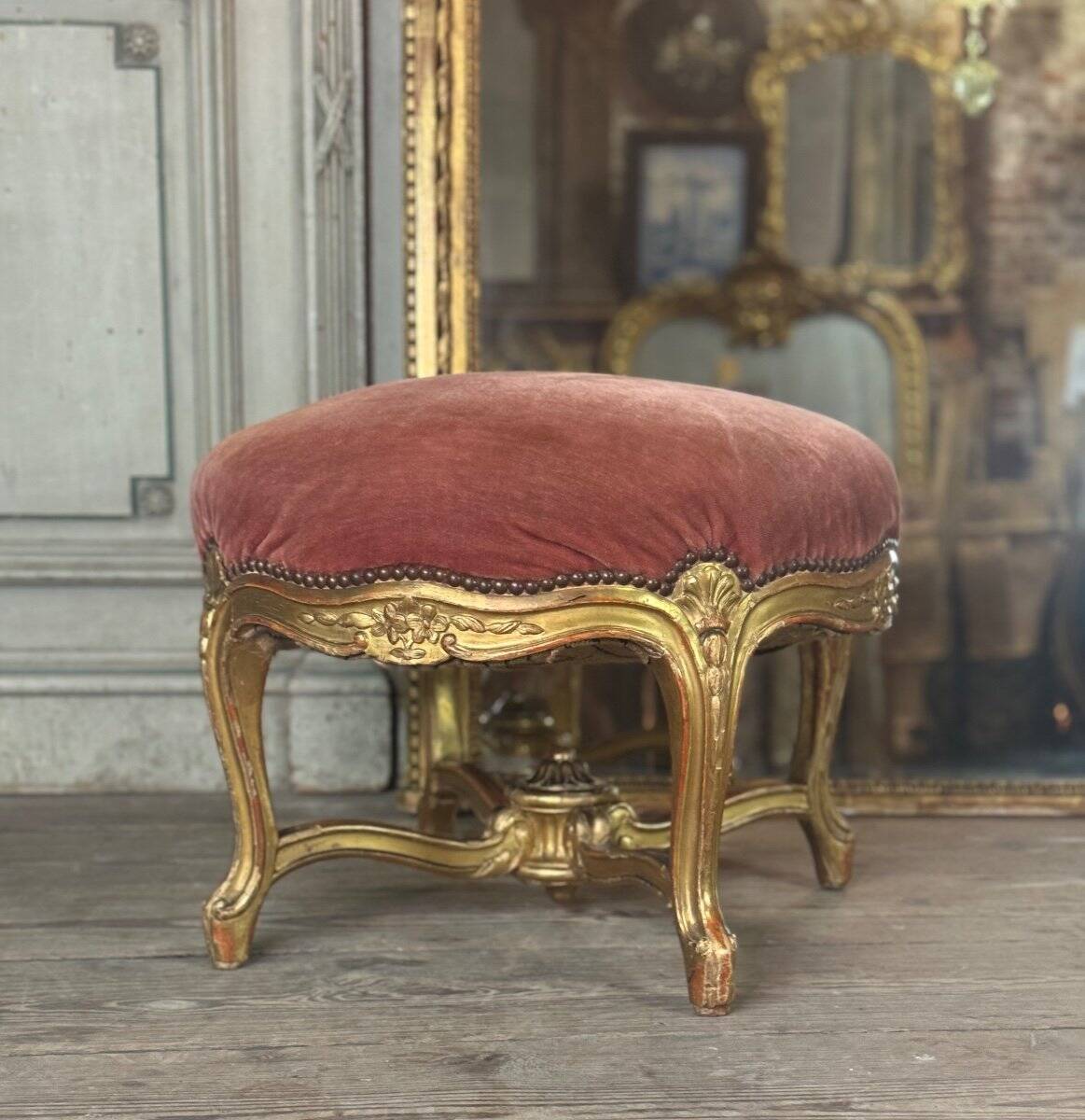Louis XV Style Footrest in Carved and Gilded Wood Circa 1880