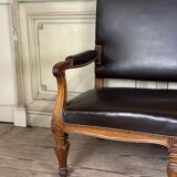Napoleon III style bench in carved walnut, synthetic leather circa 1880