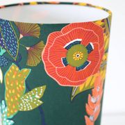 Table lamp, Mid-Century carved wood base, and Jungle Floral lampshade