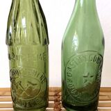 2 bistrot bottles  glass porcelain