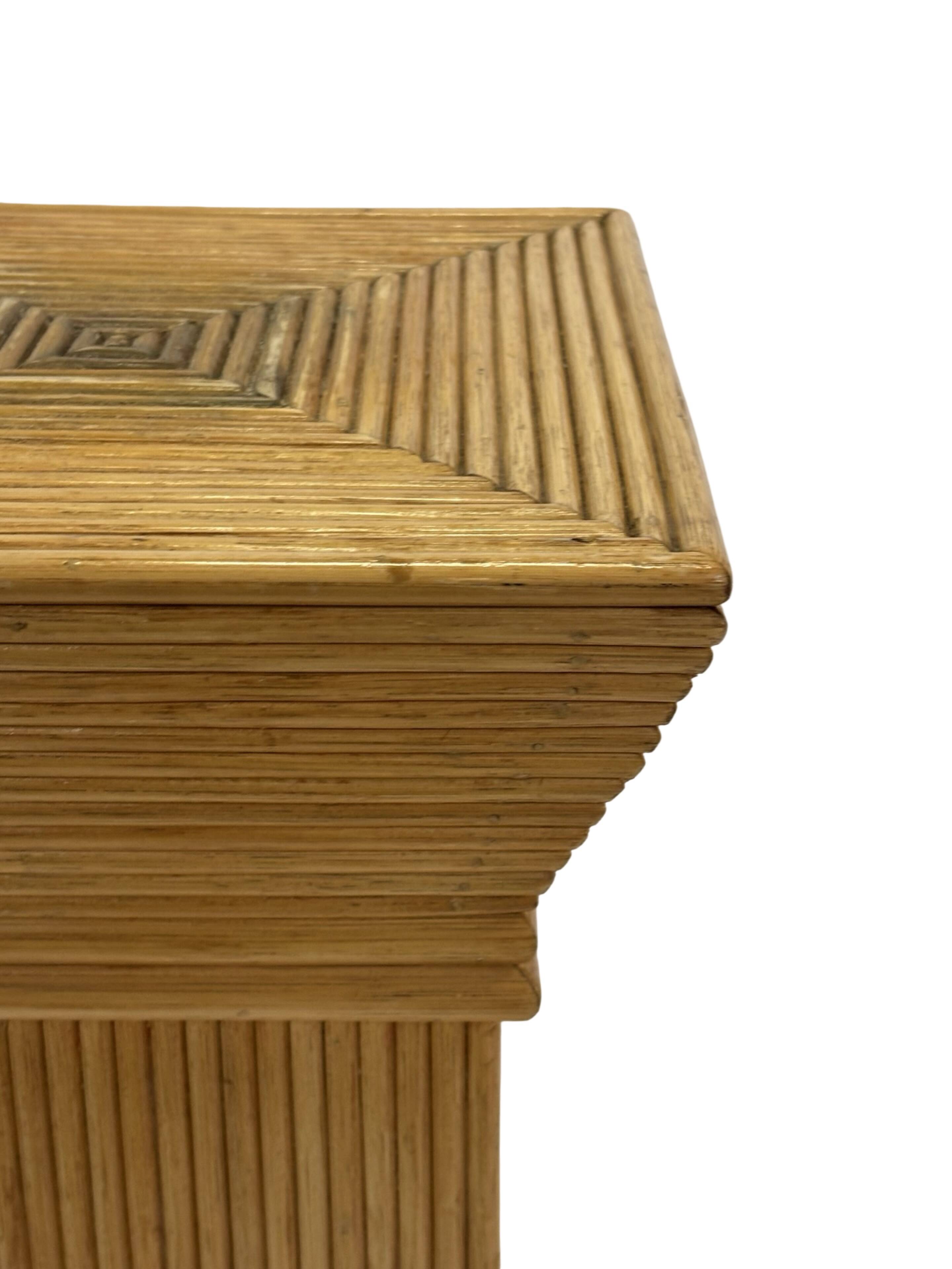 Vintage Rattan Column Planter Bamboo Bohemian Pillar '70s Rattan Mcguire