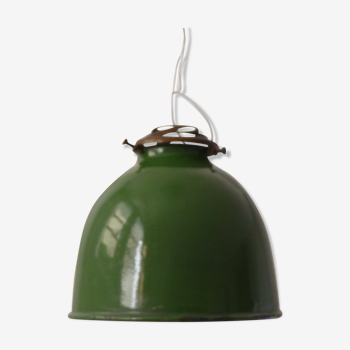 Lampshade in green and white enameled sheet metal 60s industrial style