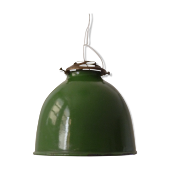 Lampshade in green and white enameled sheet metal 60s industrial style