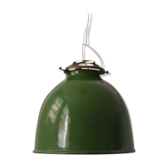 Lampshade in green and white enamelled sheet metal 60s Industrial style