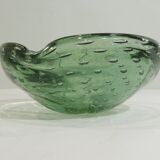 Large Murano green bullicante ashtray – vintage blown Italian glass – empty