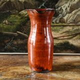 Signed orange ceramic candle holder and jug