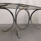 Chrome metal and smoked glass dining table, Italy circa 1970.