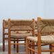 Set of 8 chairs 1960s Charlotte Perriand Style woven straw & wood