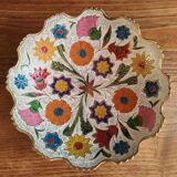 Vintage Enamelled Brass Fruit Bowl – Floral Centrepiece with Edge Fe