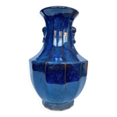 Large blue glazed ceramic vase