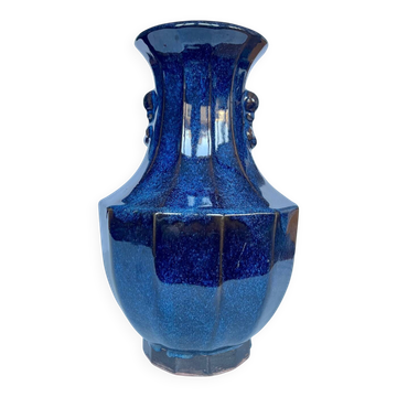Large blue glazed ceramic vase