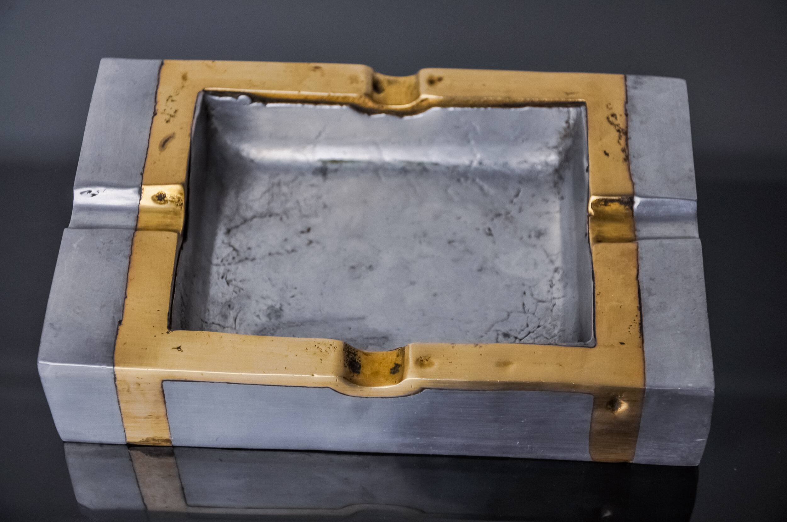 Brutalist ashtray by David Marshall, bronze and brass, Spain, 1970