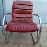 Vintage 1960s-70s chrome and leather armchair