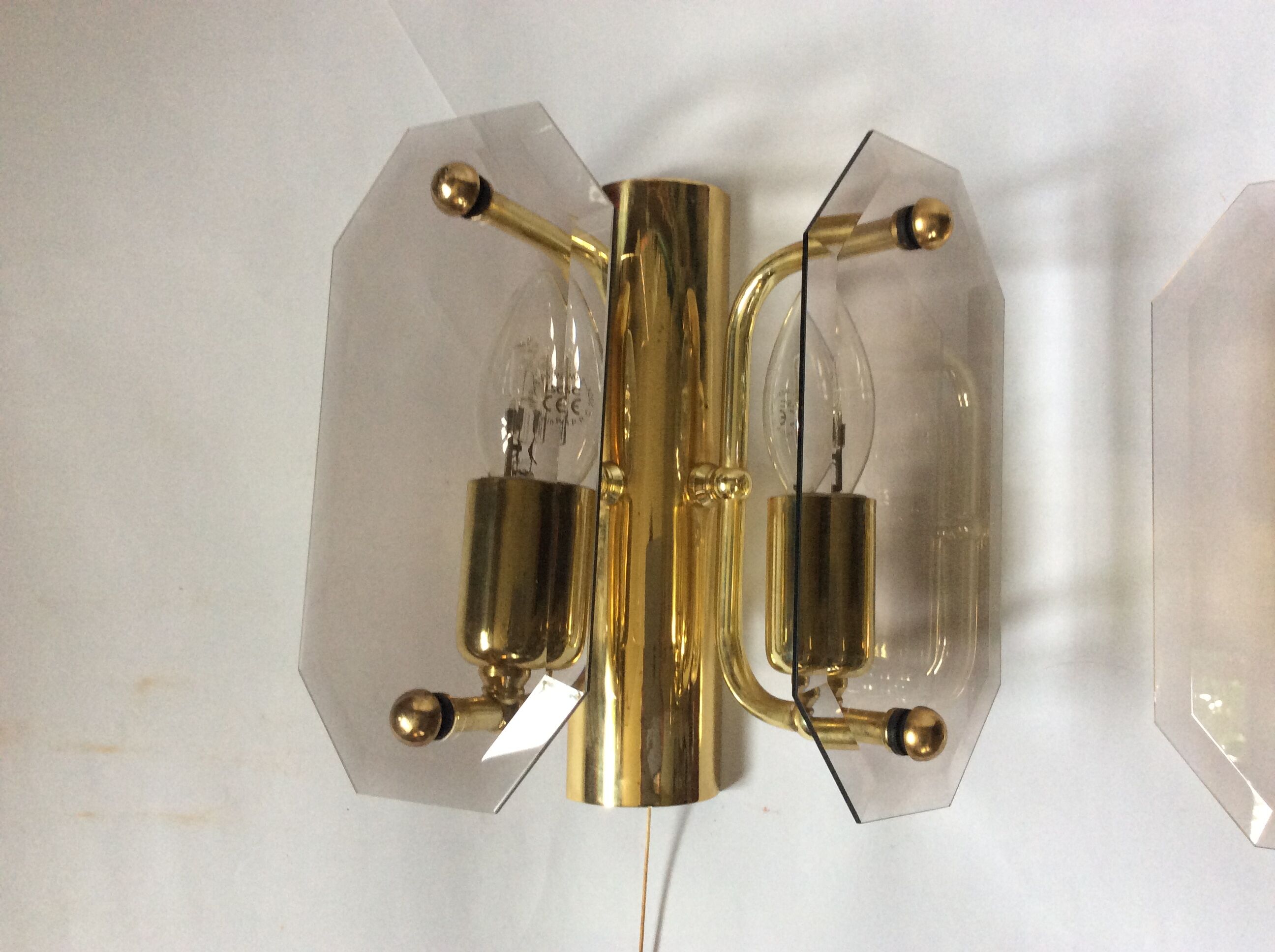 3 brass and vintage glass wall sconces