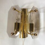 3 brass and vintage glass wall sconces
