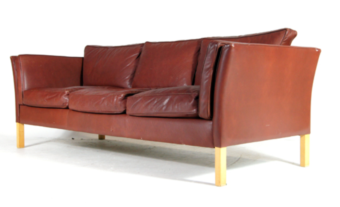 3-seater Danish leather sofa vintage retro Scandinavian beech 1950s 60 oak