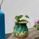 Cache pot vernissé vert et jaune Poterie de Saint Uze début XXe
