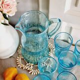 Service verre soufflé bullé bleu ciel