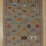 Berber wool rug woven and embroidered from the High Atlas