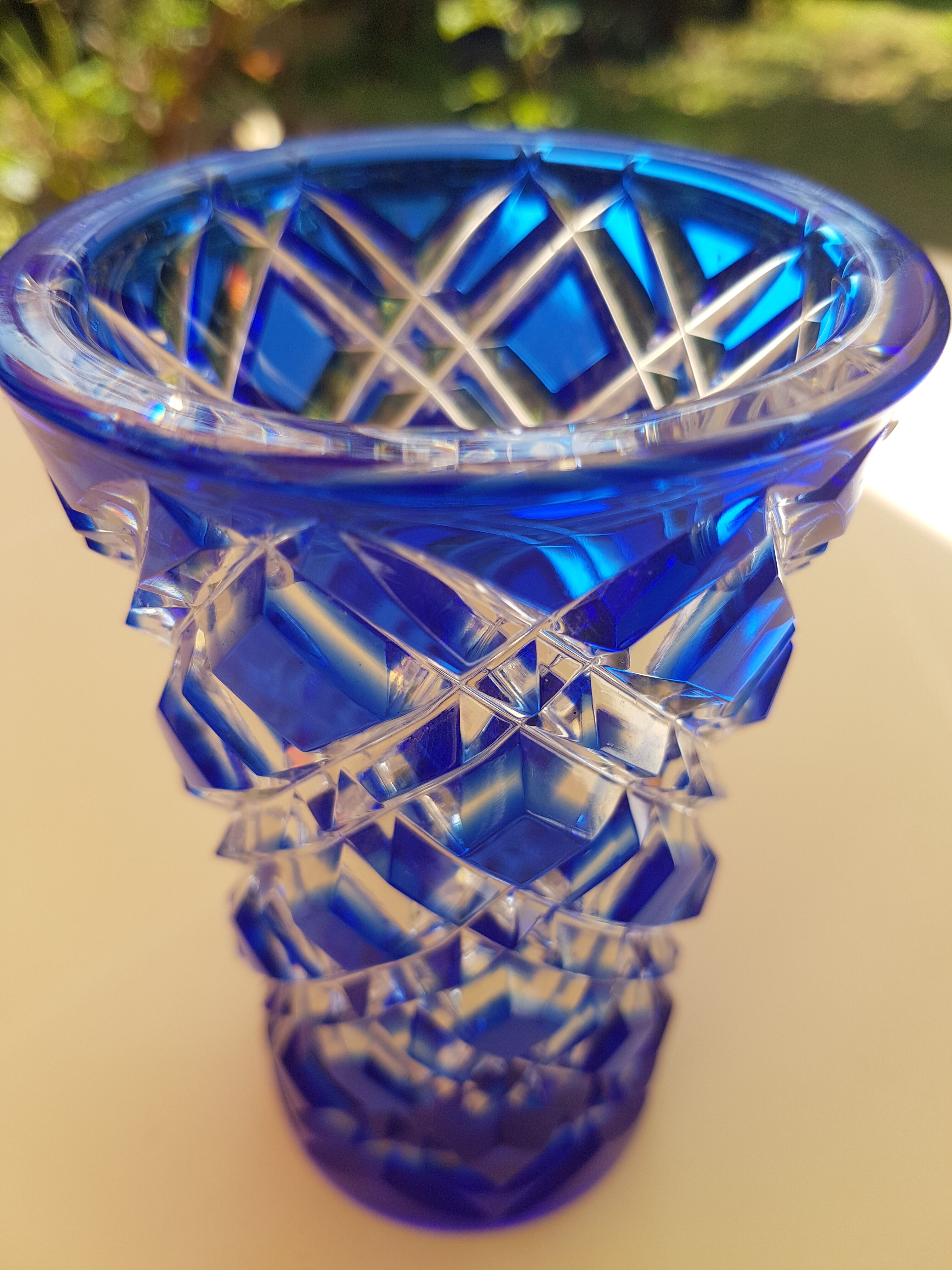 Vase in blue engraved glass 1980s