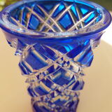 Vase in blue engraved glass 1980s