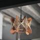 Vintage Scandinavian wooden suspension with stretched wires, chandelier, 70's lamp.