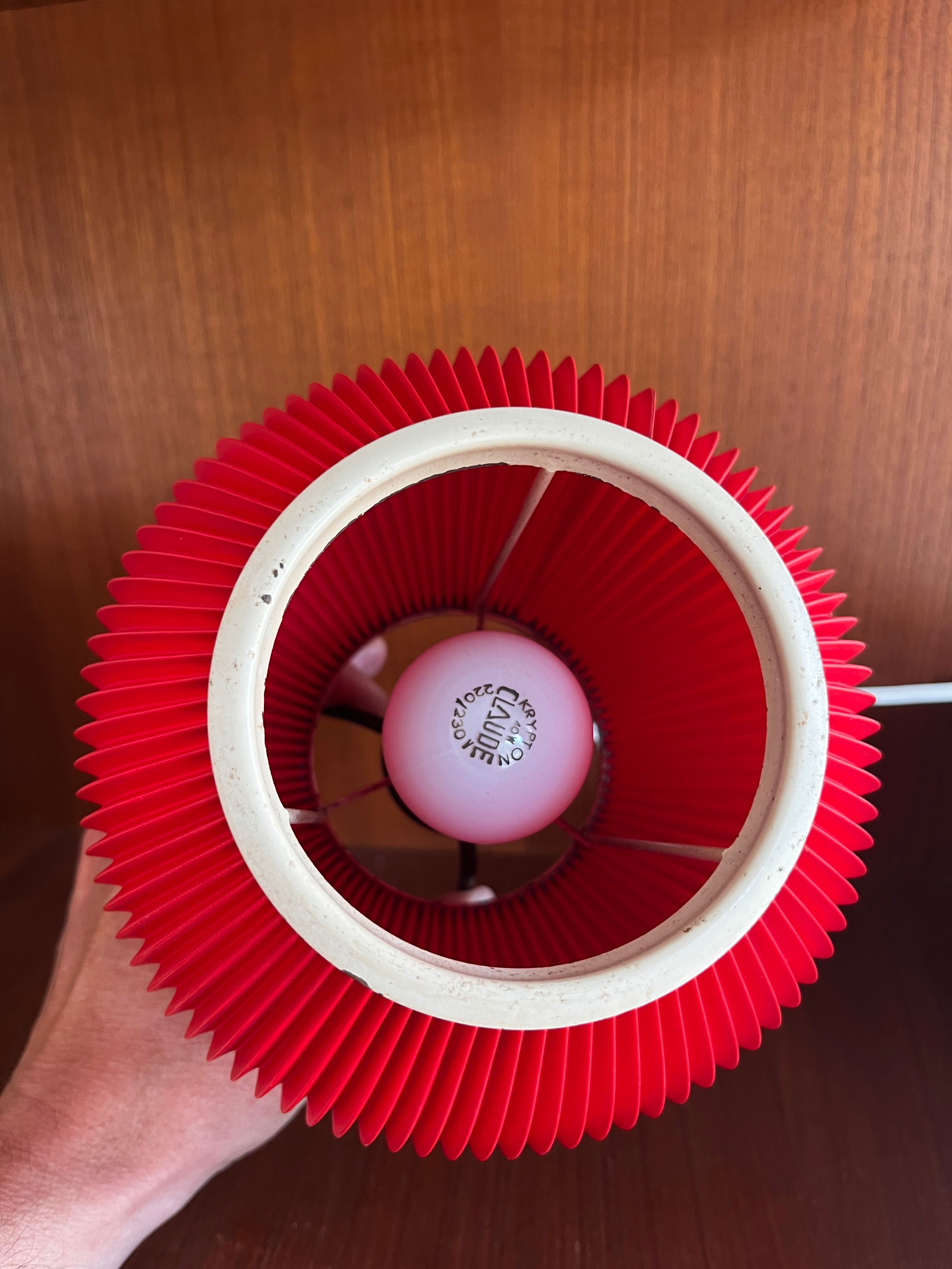 Tripod lamp, pleated red rhodoid, 1950s, 60s design